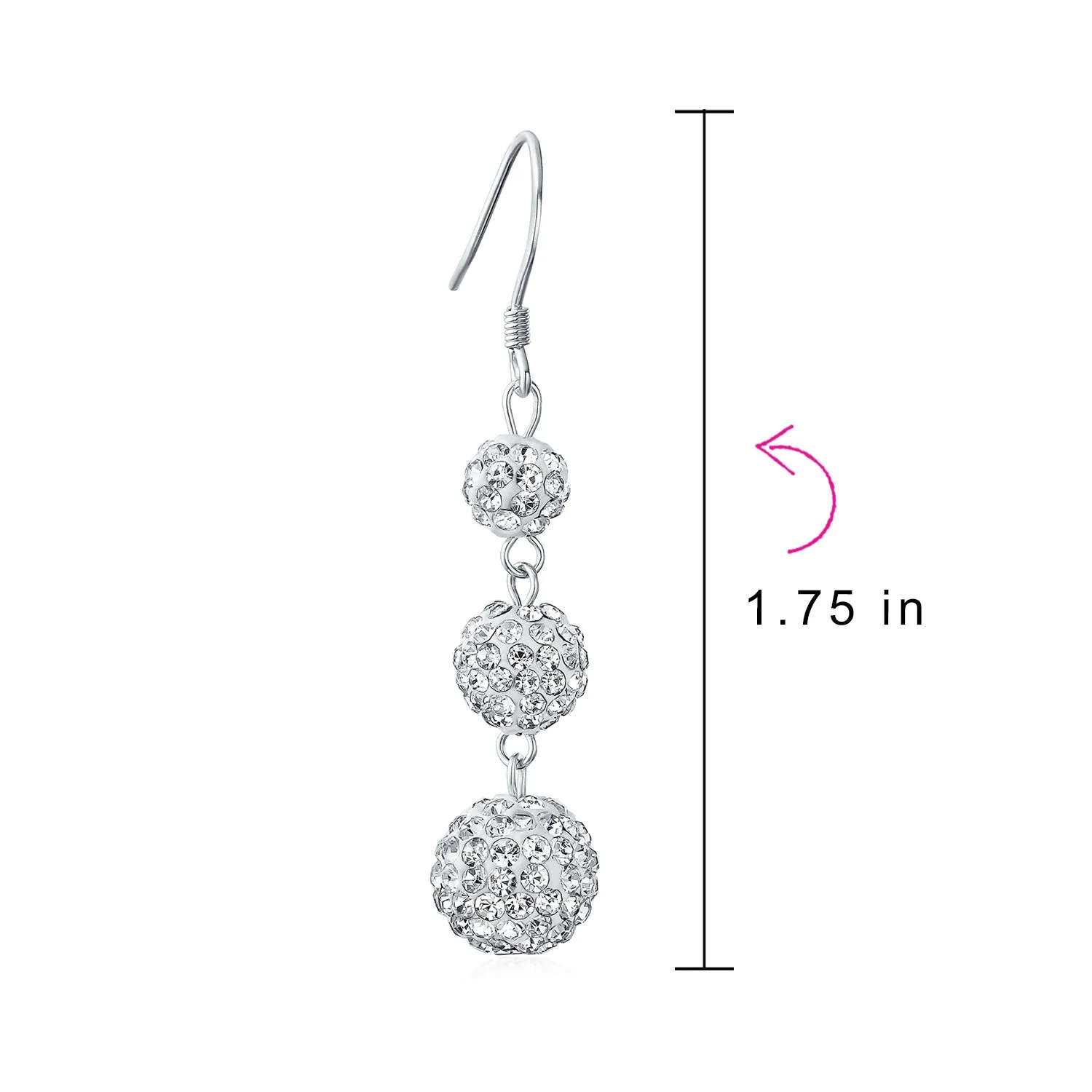 Black Red White Crystal Pave Disco Ball Dangle Earrings in Sterling Silver