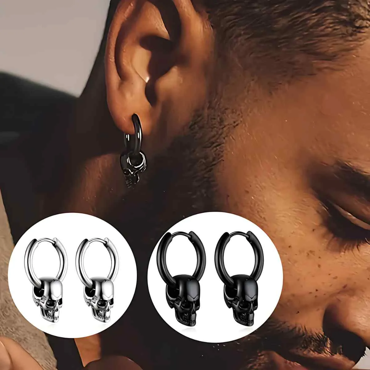 Black Skull Huggie Hoop Earrings