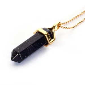 Blue Sand Goldstone Pendulum Pendant Healing Point Size 40x8mm Gold Chain