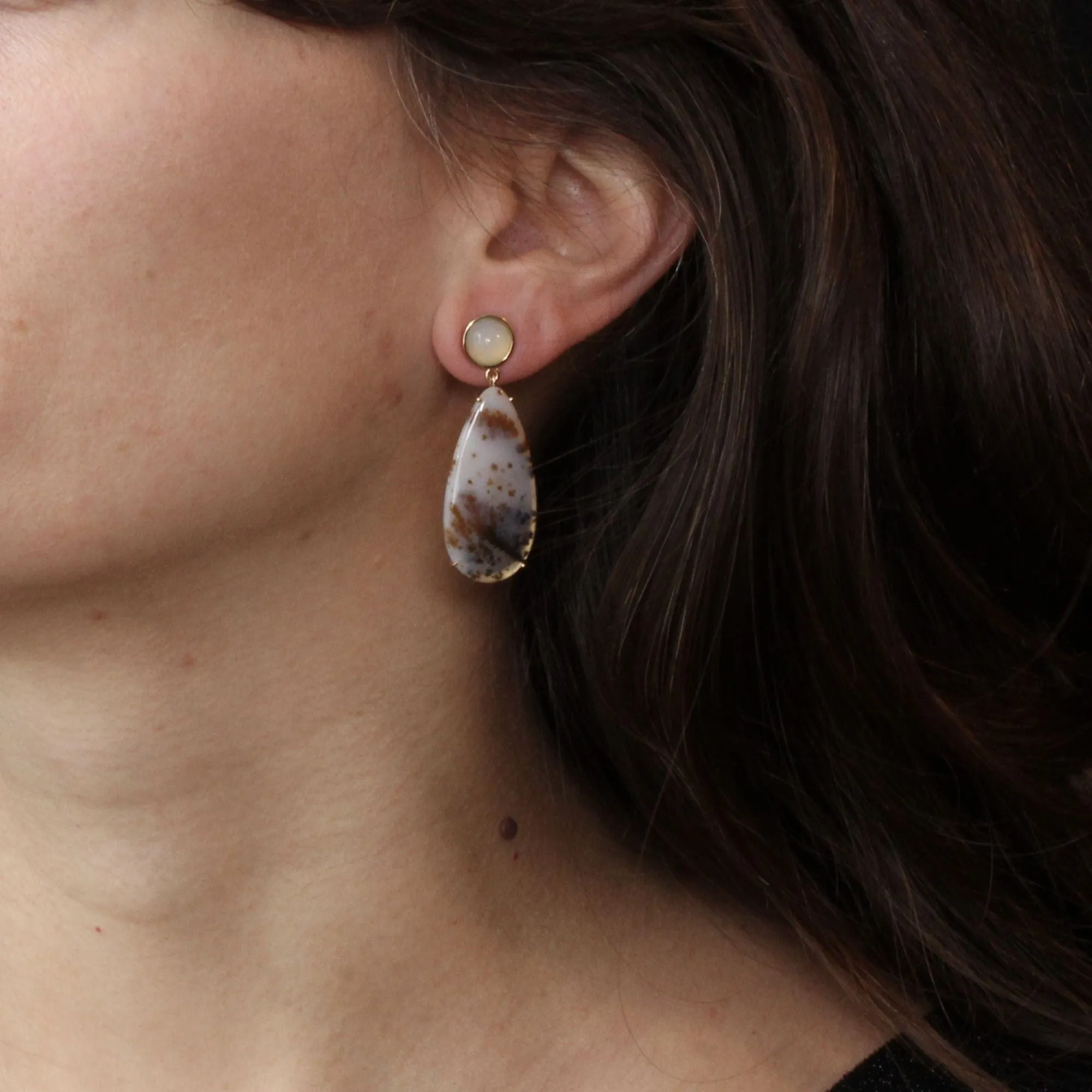 Boucles d'oreilles agate à dendrite et pierre de lune