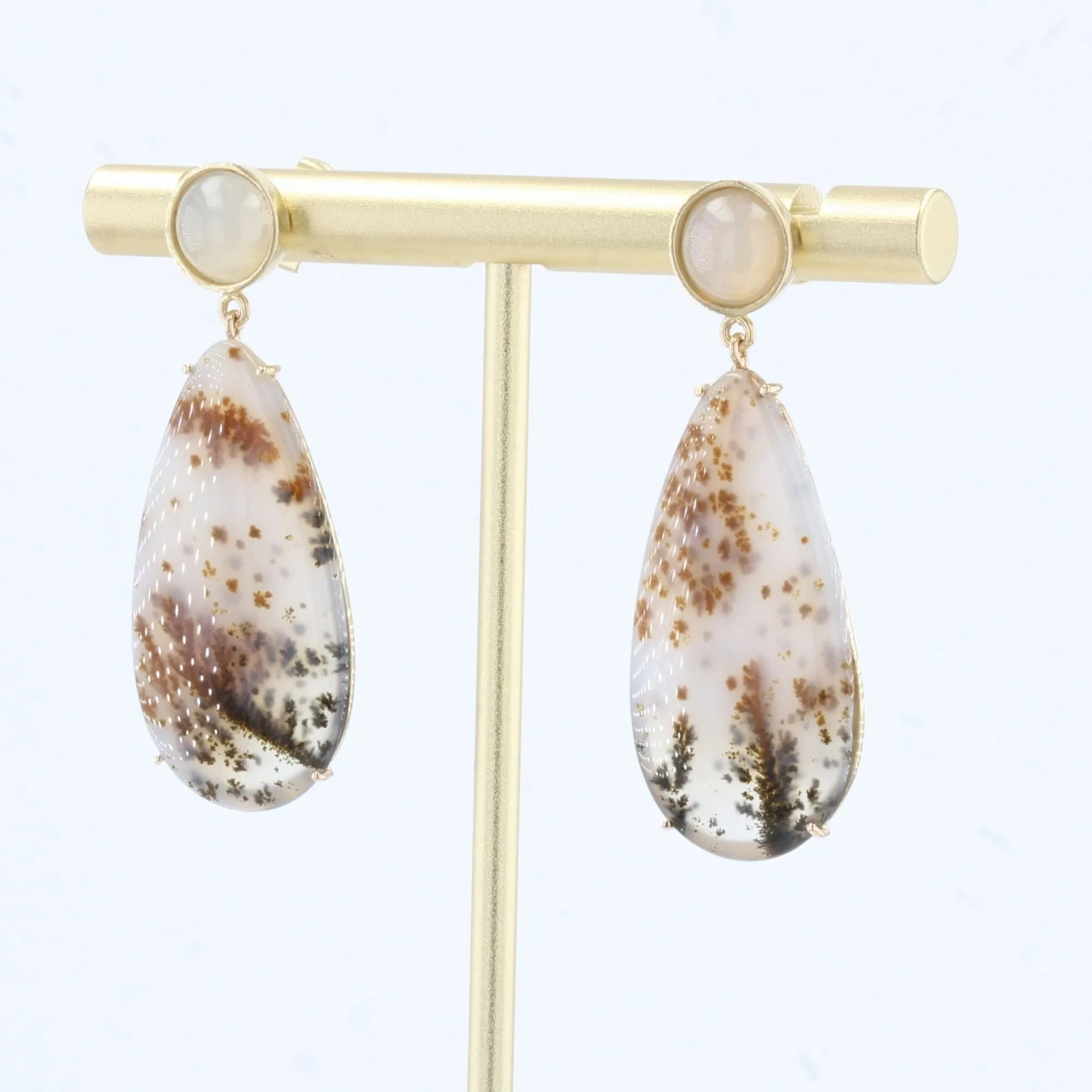 Boucles d'oreilles agate à dendrite et pierre de lune