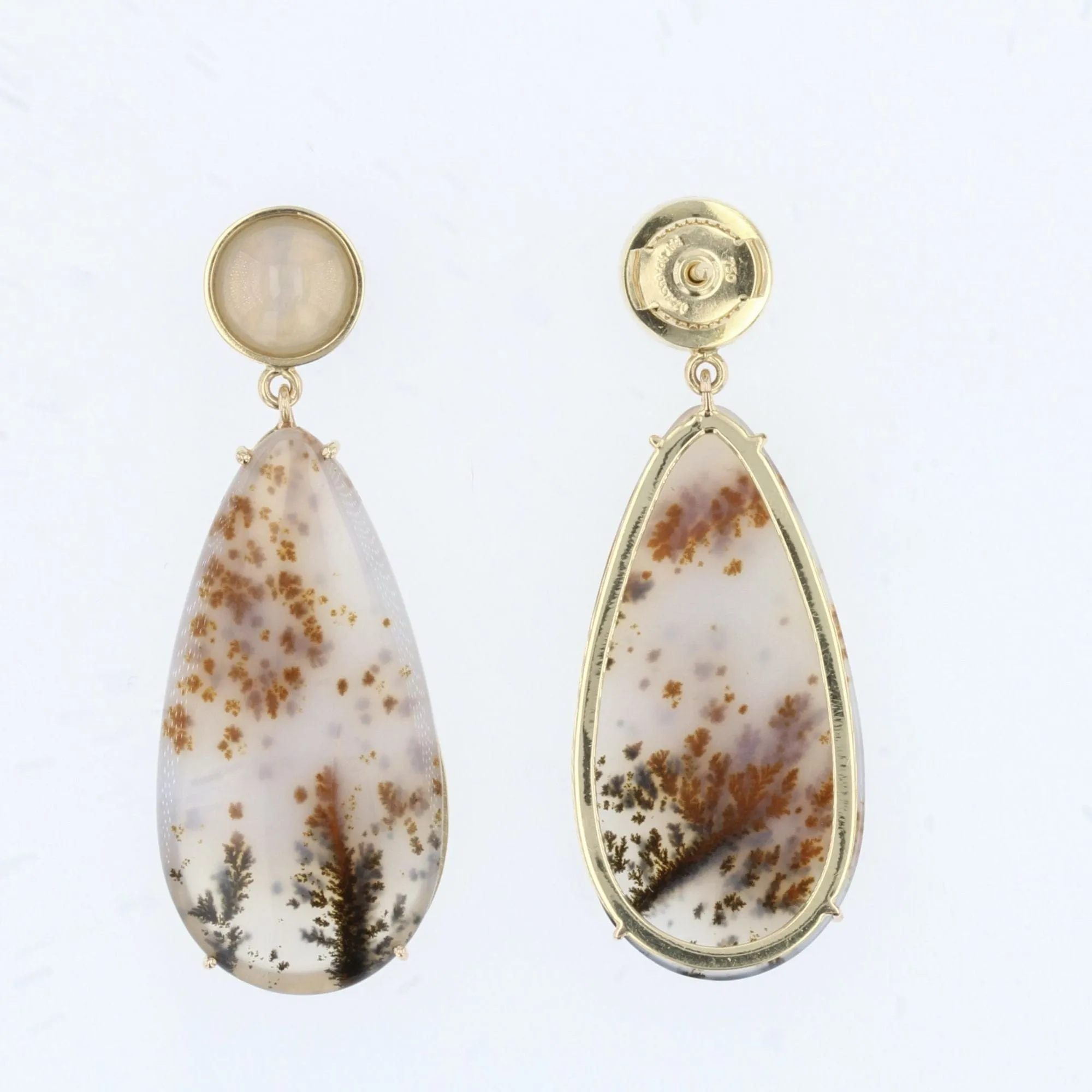 Boucles d'oreilles agate à dendrite et pierre de lune