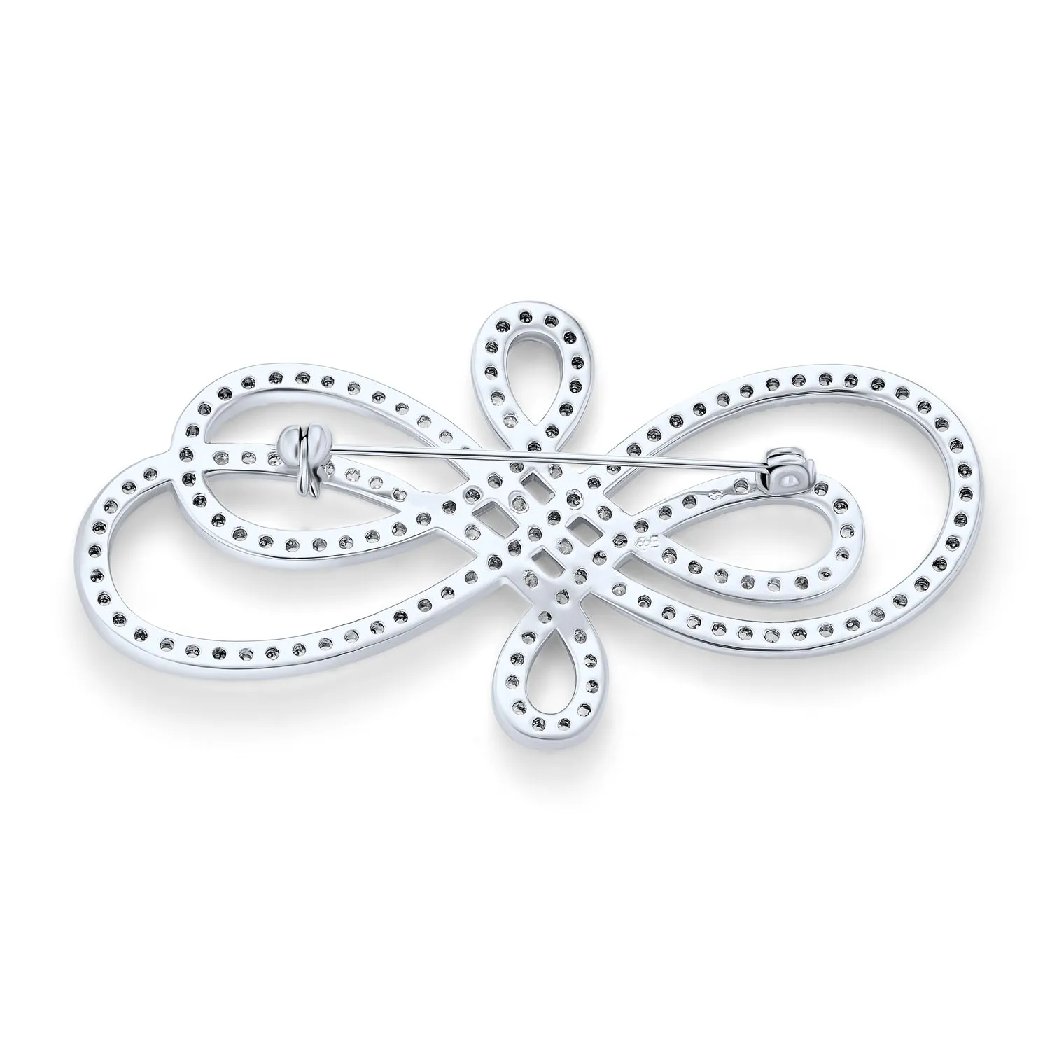 Bridal Elegant Swirl Pave Cubic Zirconia Art Deco Brooche Pin Silver Plated