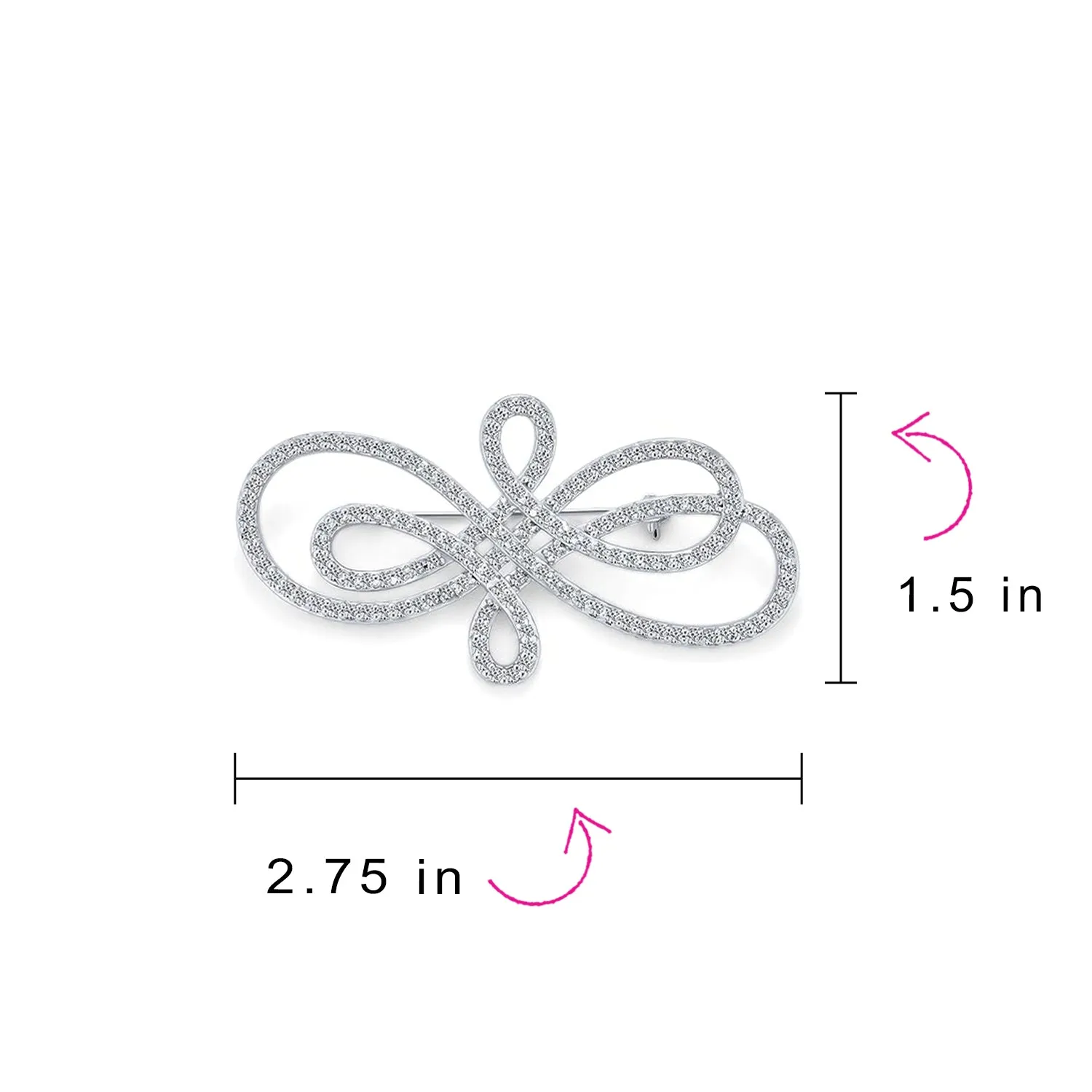 Bridal Elegant Swirl Pave Cubic Zirconia Art Deco Brooche Pin Silver Plated