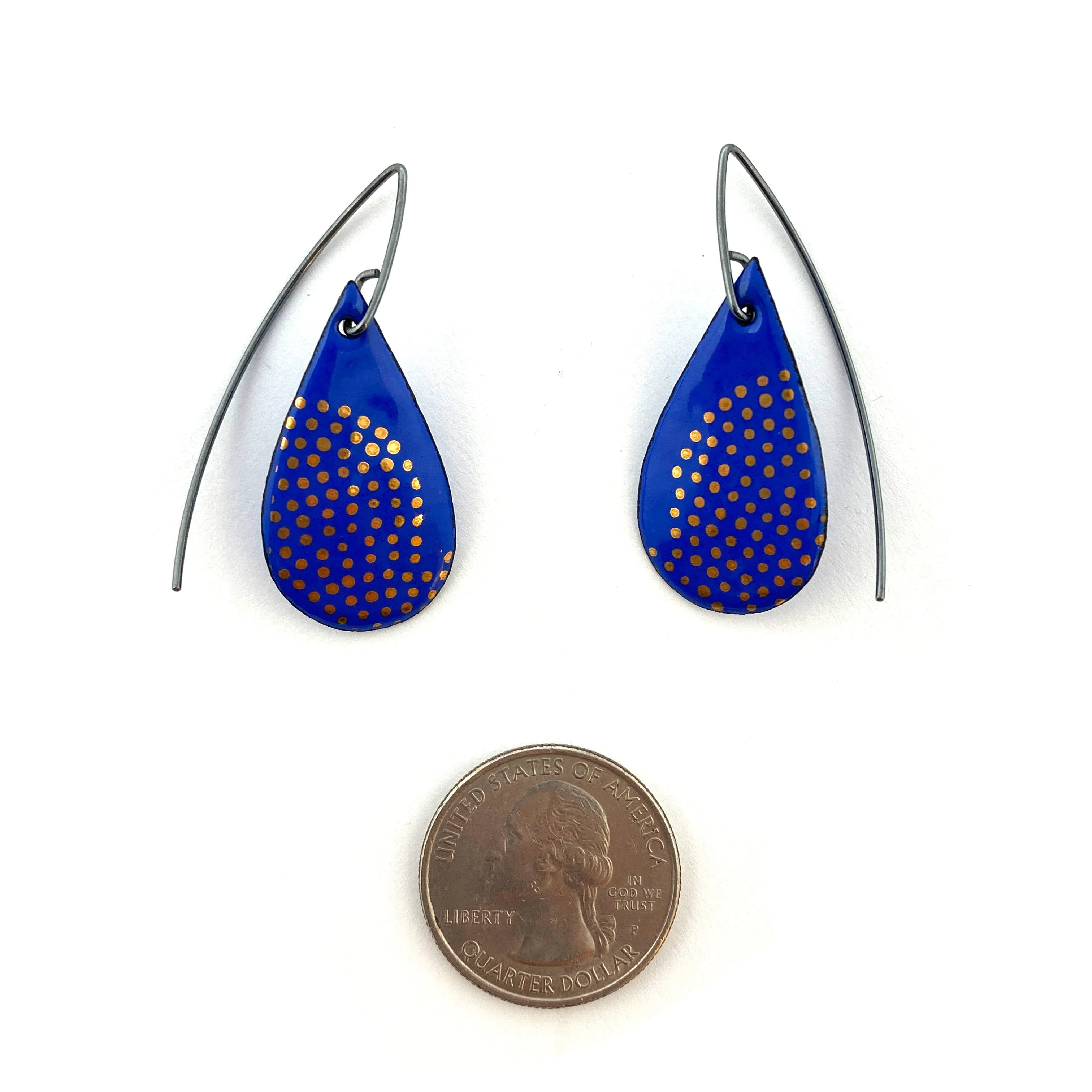Bright Blue Tear Drop Enamel Earrings
