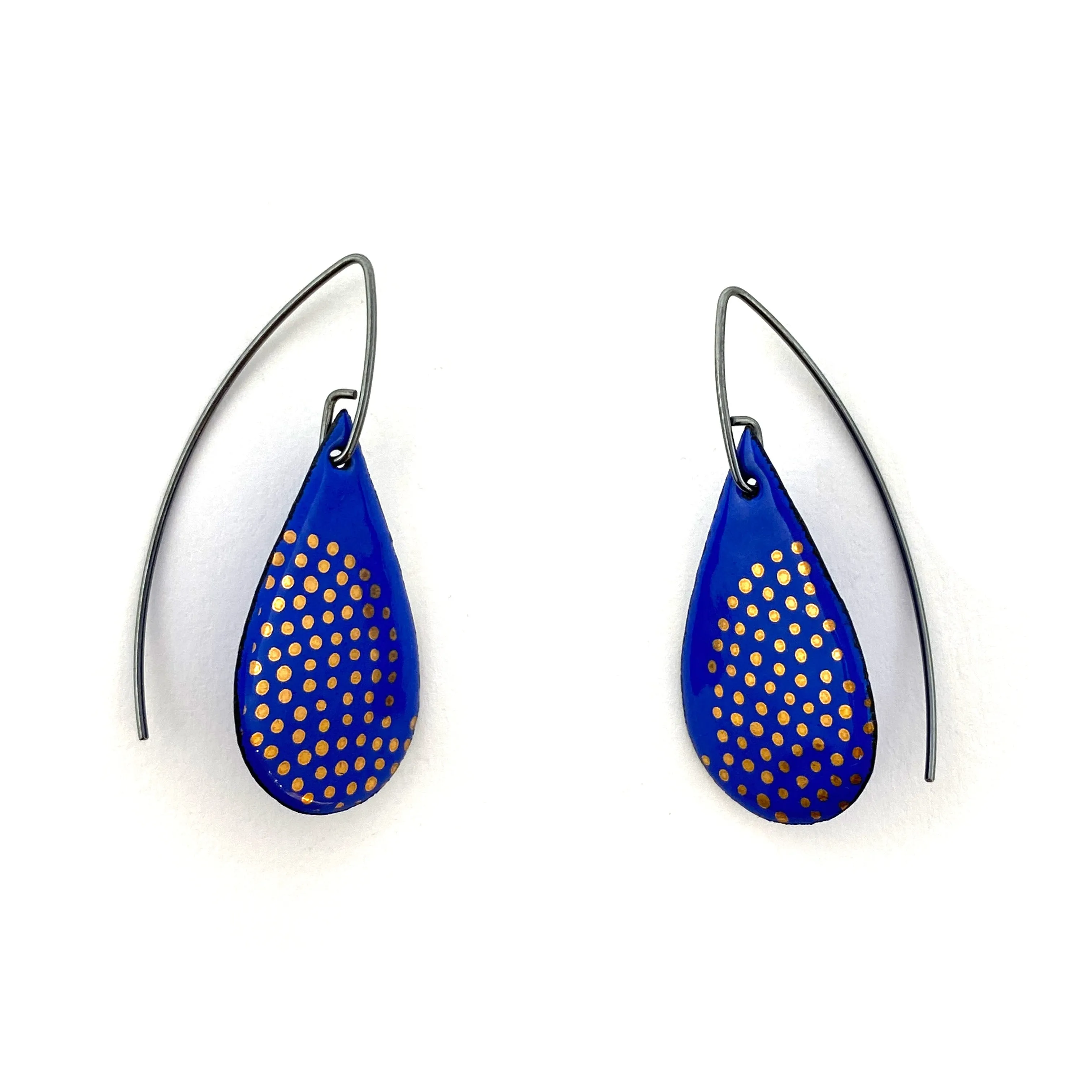 Bright Blue Tear Drop Enamel Earrings