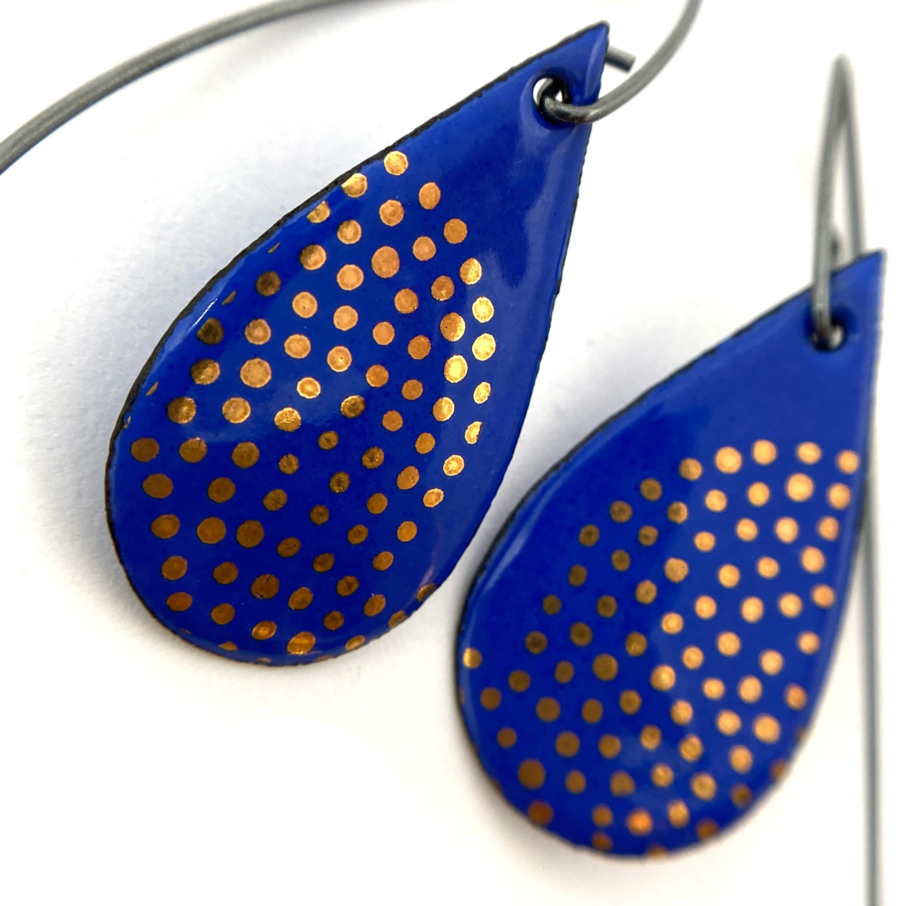 Bright Blue Tear Drop Enamel Earrings
