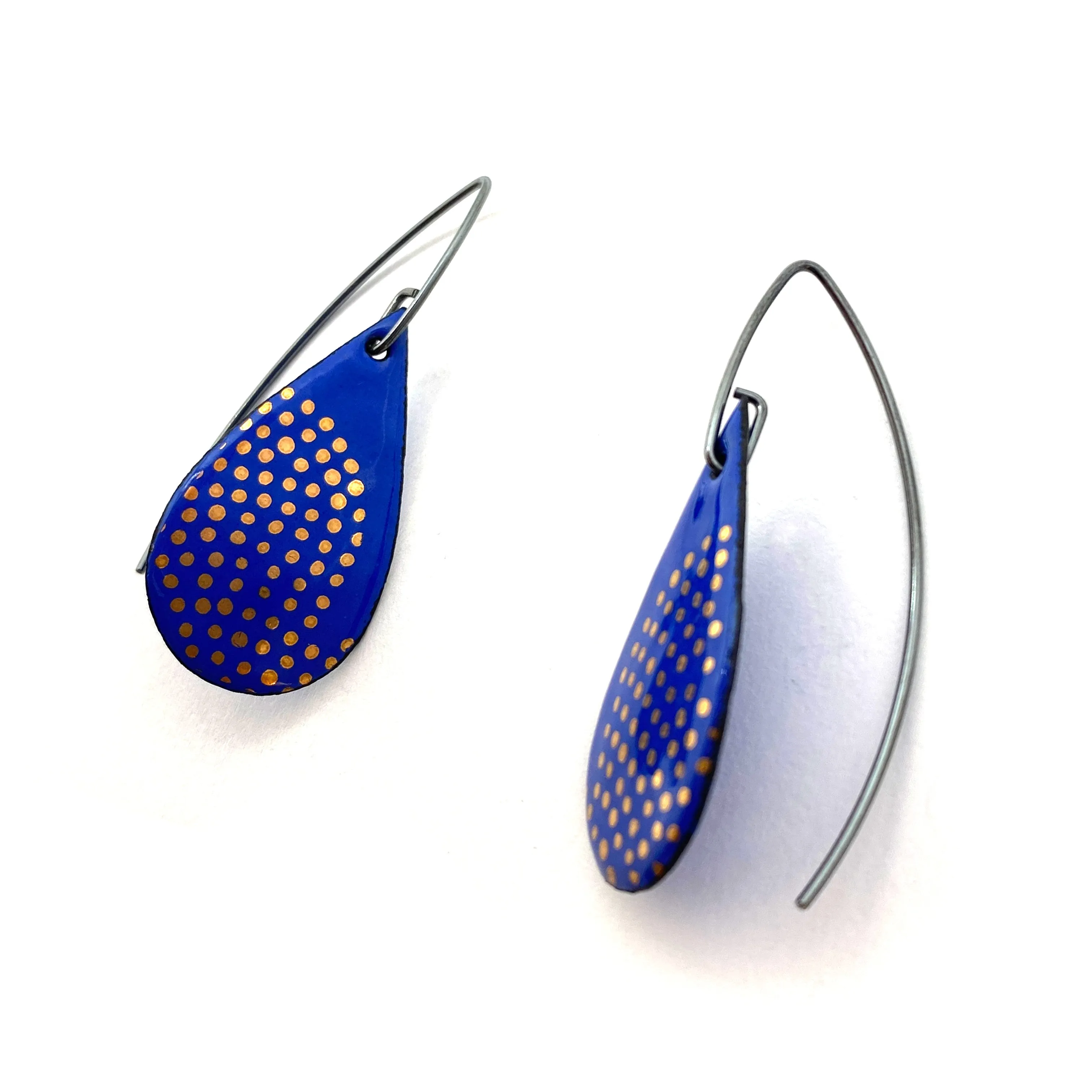 Bright Blue Tear Drop Enamel Earrings