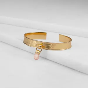 Briolette - Rose Quartz and 14K Gold on Brass Cuff Bracelet