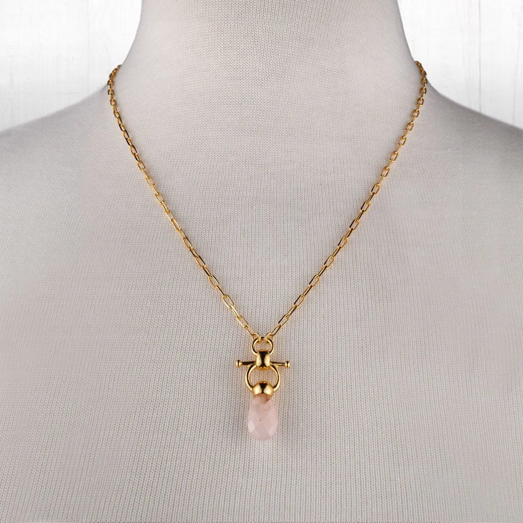 Briolette - Rose Quartz and 14K Gold on Brass Cuff Bracelet