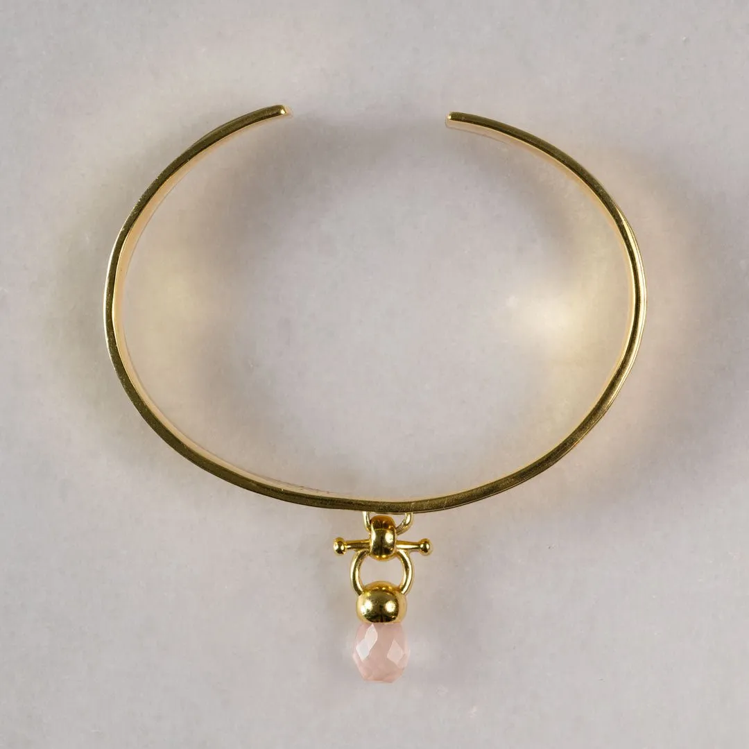 Briolette - Rose Quartz and 14K Gold on Brass Cuff Bracelet