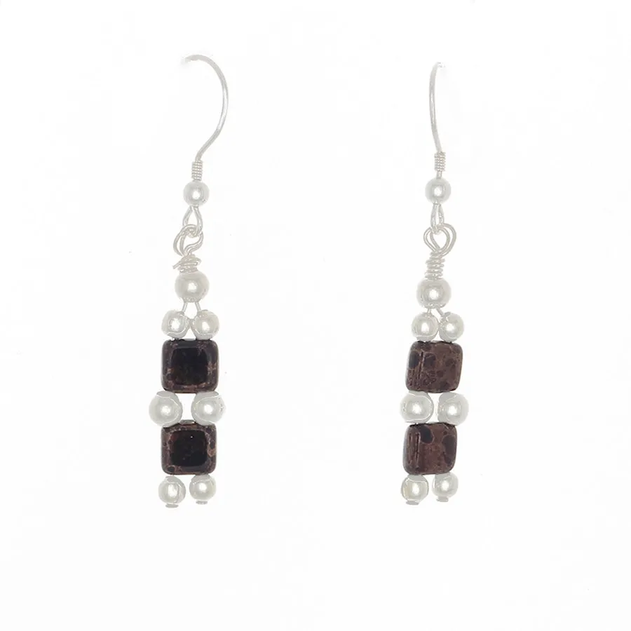 Brown Crystal 1-Bead or 2-Bead drop Sterling Silver  French Hook Earrings