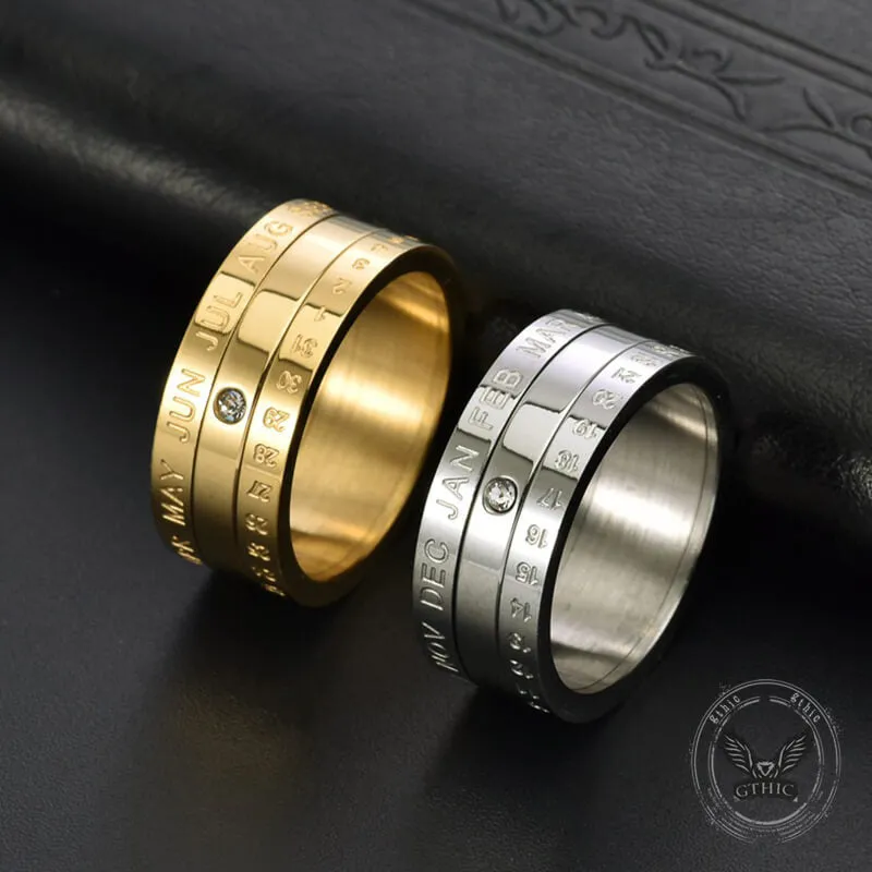 Calendar Diamond Stainless Steel Spinner Ring