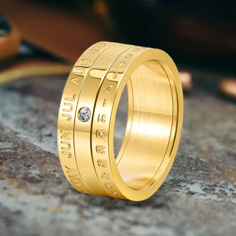 Calendar Diamond Stainless Steel Spinner Ring