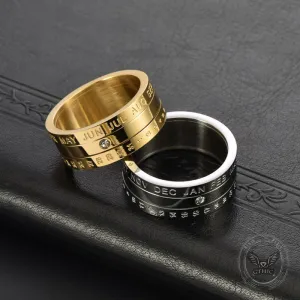 Calendar Diamond Stainless Steel Spinner Ring