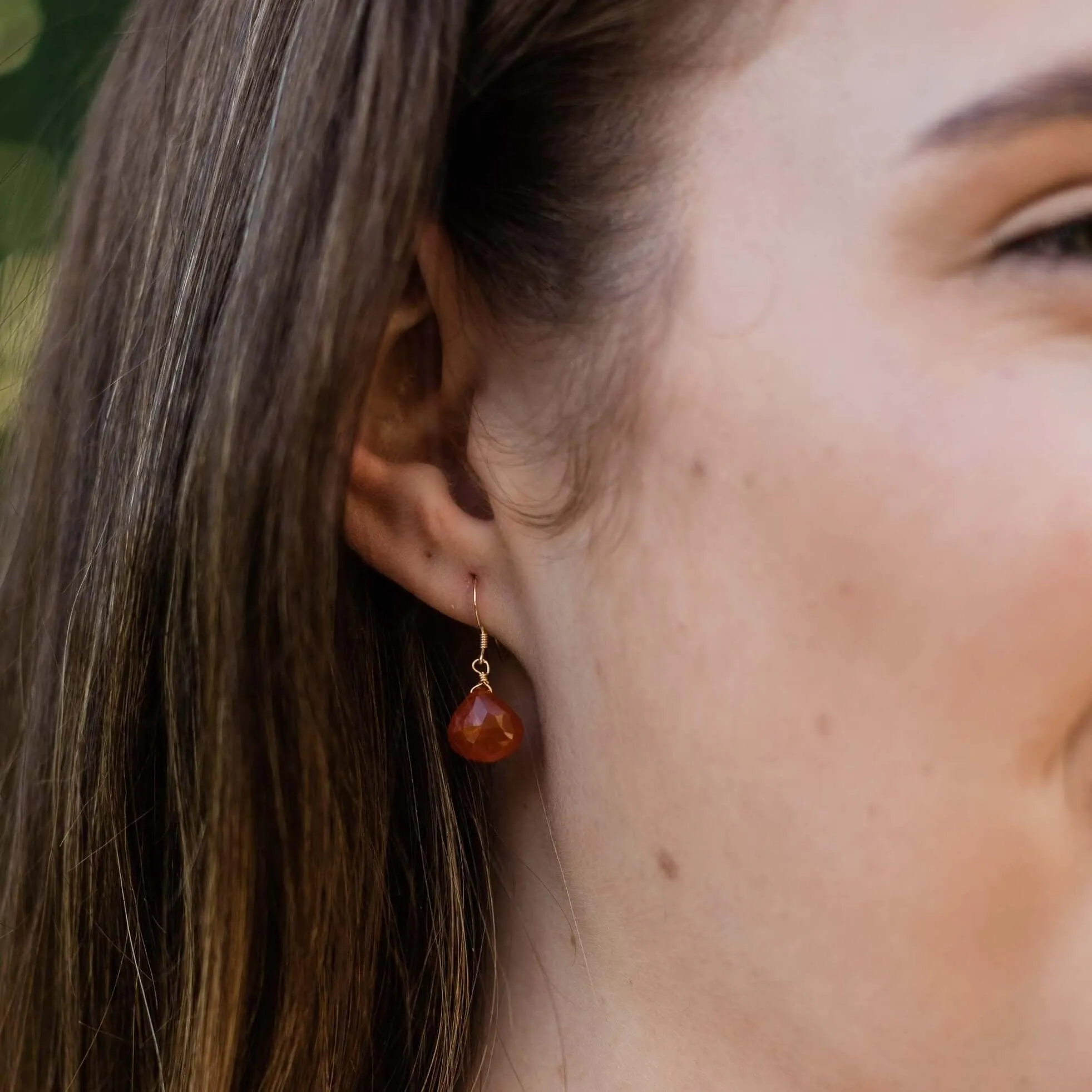 Carnelian Gemstone Teardrop Dangle Earrings