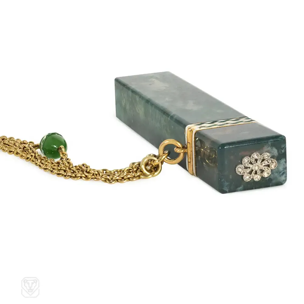 Cartier Art Deco agate and gold perfume bottle pendant
