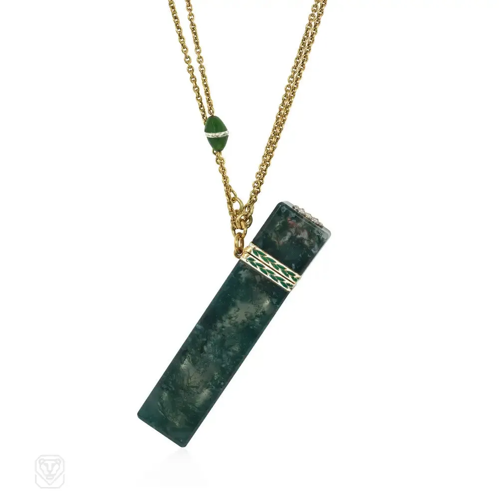 Cartier Art Deco agate and gold perfume bottle pendant
