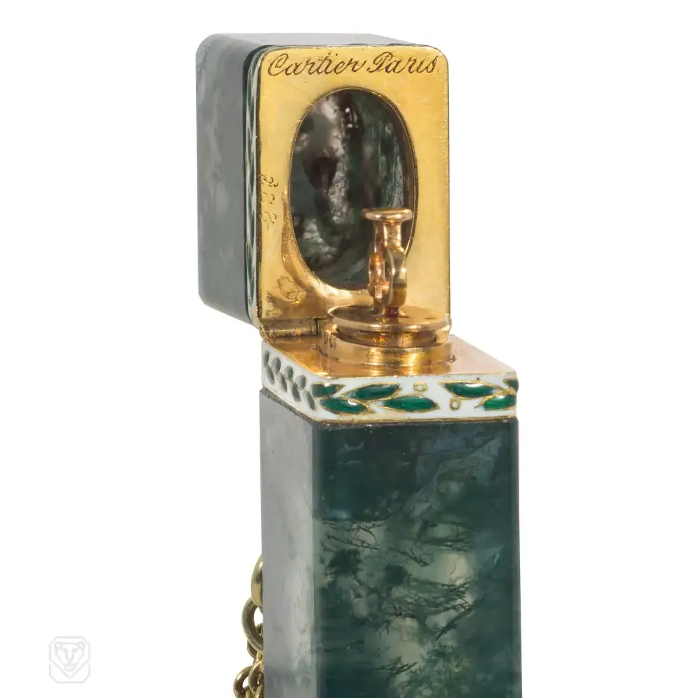 Cartier Art Deco agate and gold perfume bottle pendant