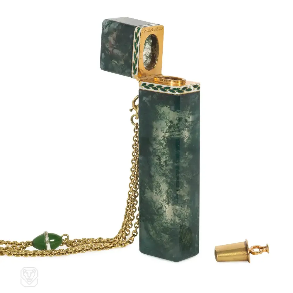 Cartier Art Deco agate and gold perfume bottle pendant