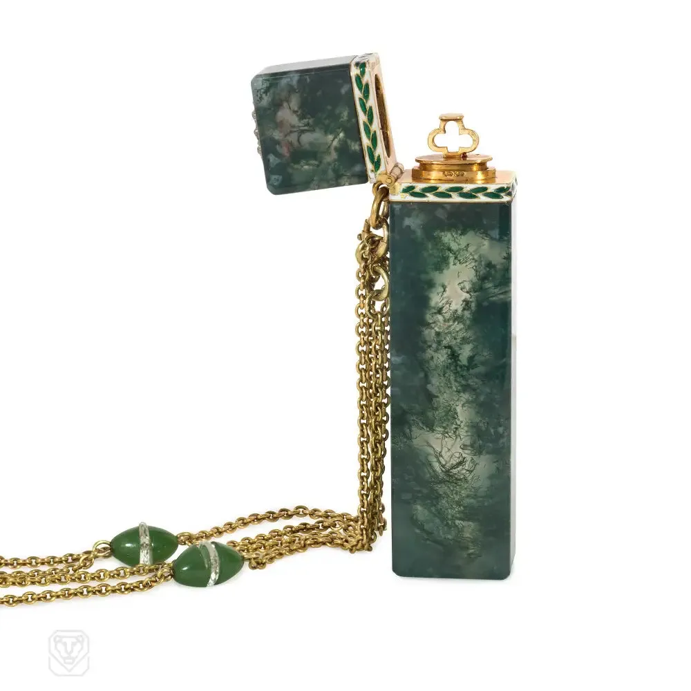 Cartier Art Deco agate and gold perfume bottle pendant