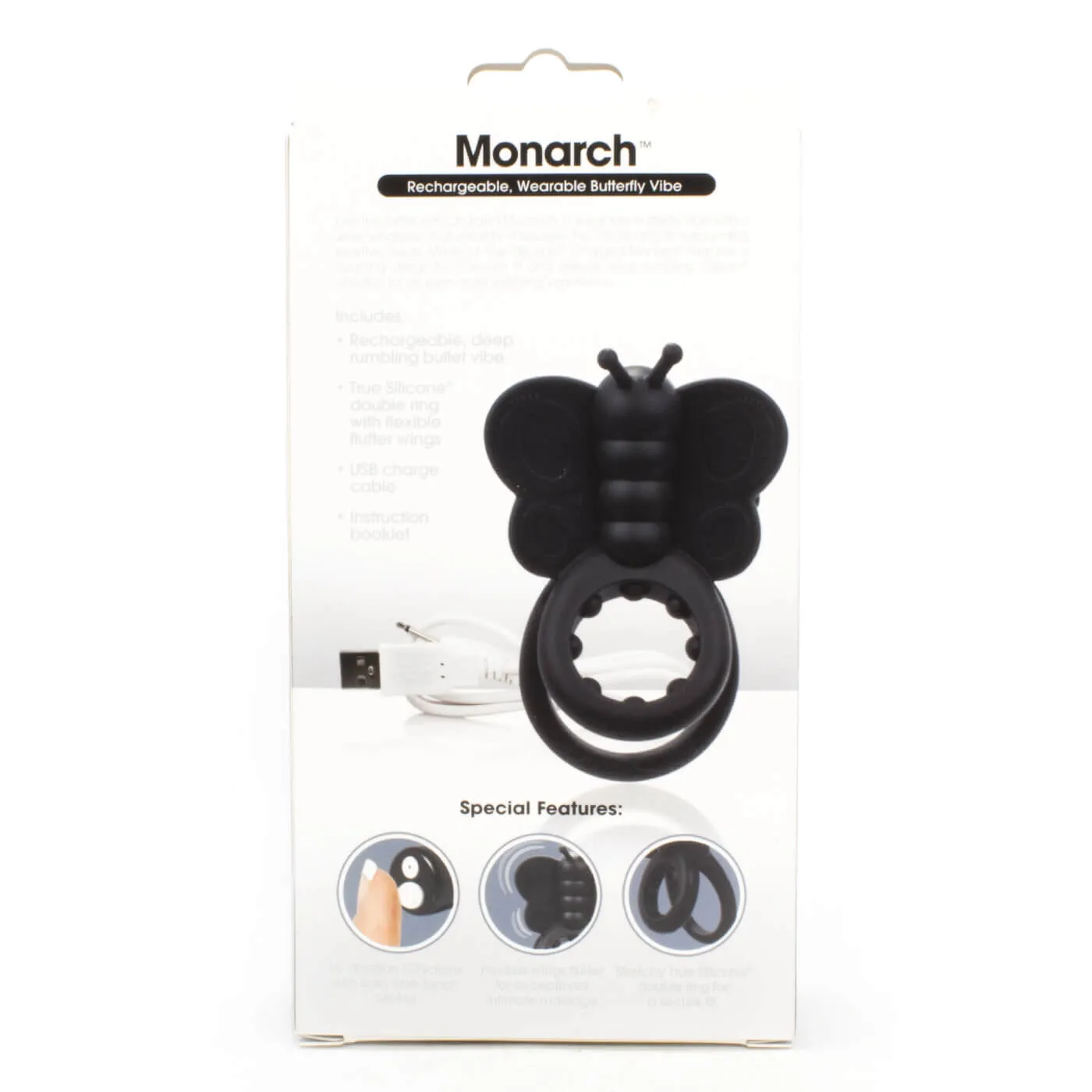 Charged Monarch Butterfly 10 Functions USB Rechargeable Powerful Vibrating Cock Ring