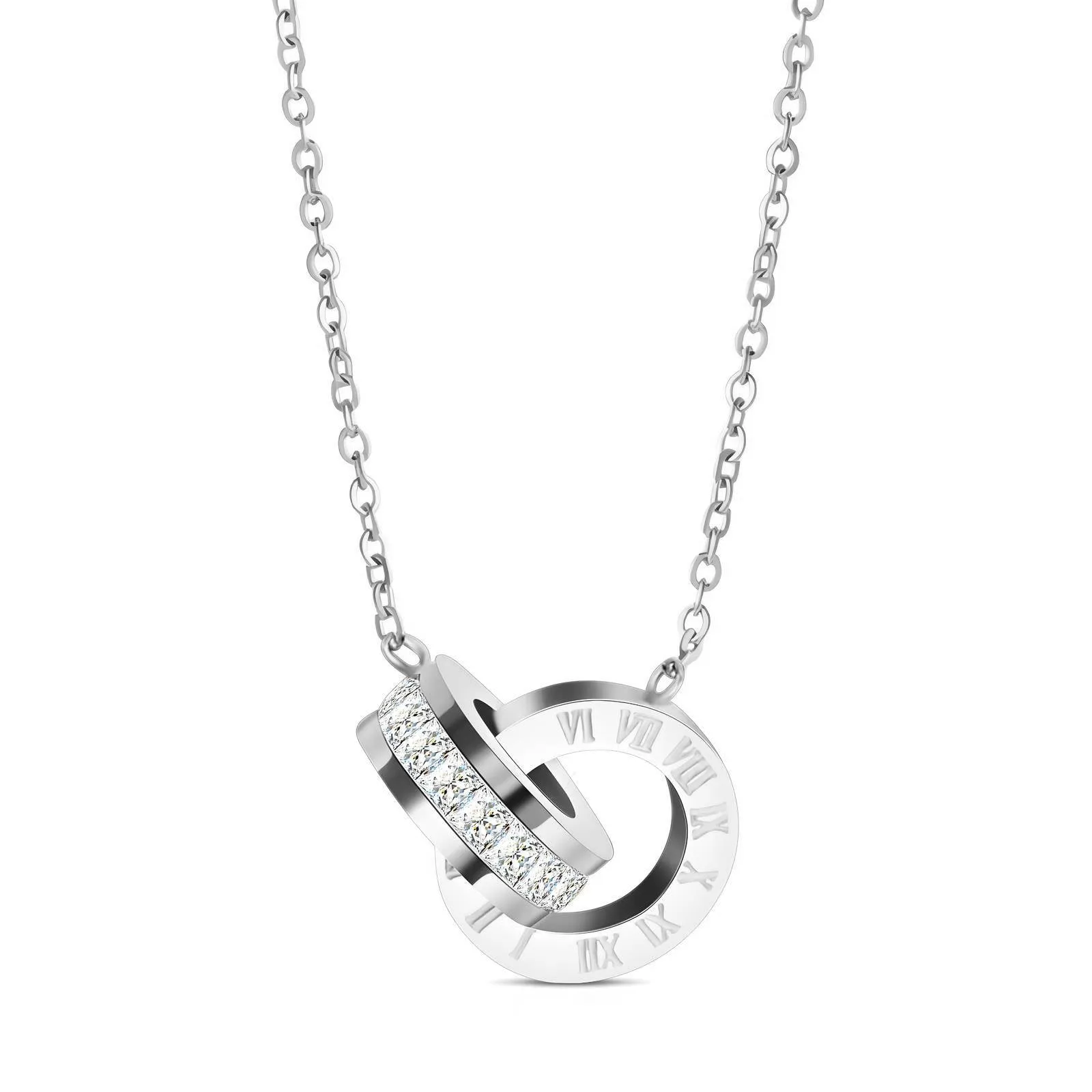 Chic Linked Circles Pendant necklace, Stainless Steel