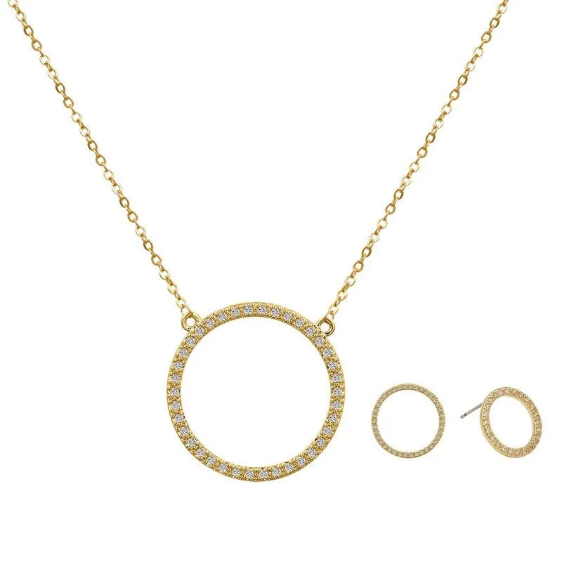 Chic Open Circle Zircon Encrusted Earrings and Necklaces Jewelry Set