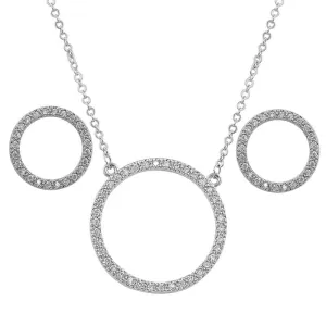 Chic Open Circle Zircon Encrusted Earrings and Necklaces Jewelry Set