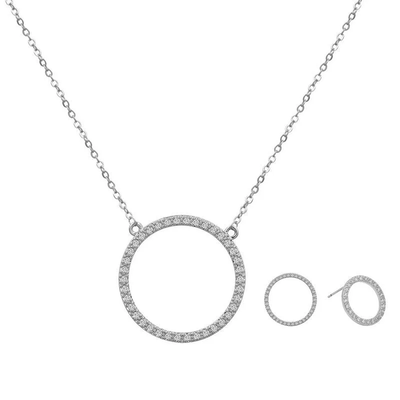 Chic Open Circle Zircon Encrusted Earrings and Necklaces Jewelry Set