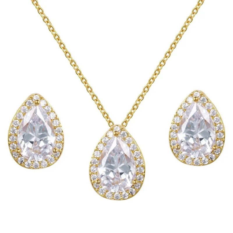 Chic Open Circle Zircon Encrusted Earrings and Necklaces Jewelry Set
