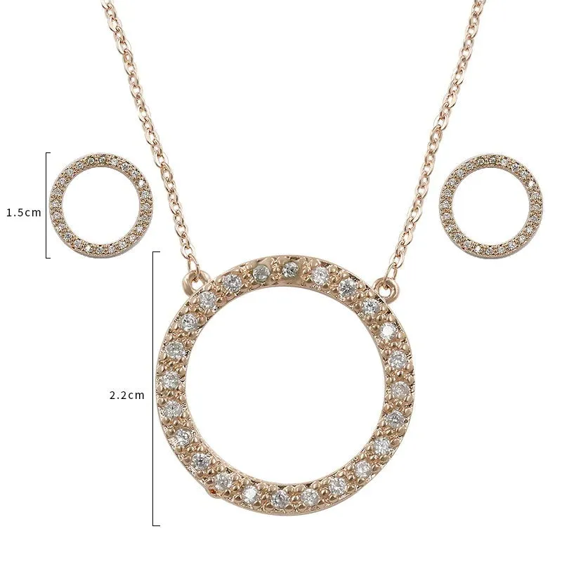 Chic Open Circle Zircon Encrusted Earrings and Necklaces Jewelry Set