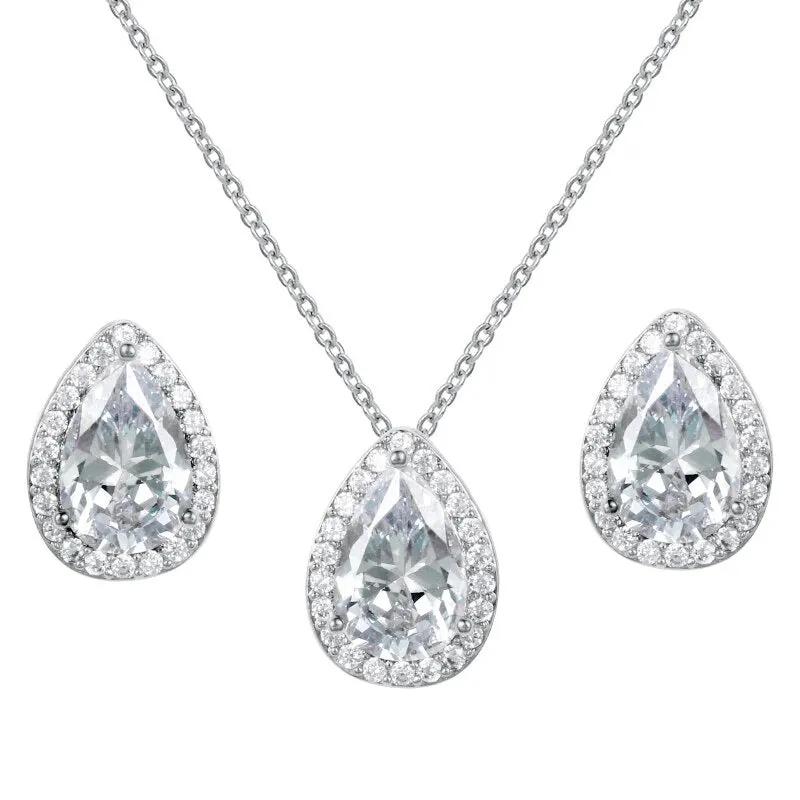 Chic Open Circle Zircon Encrusted Earrings and Necklaces Jewelry Set
