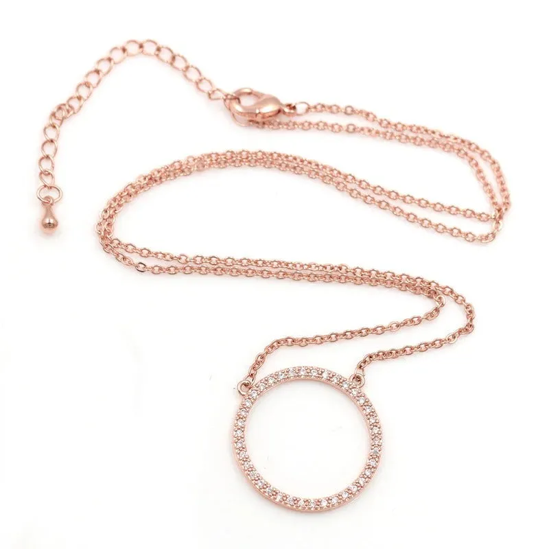 Chic Open Circle Zircon Encrusted Earrings and Necklaces Jewelry Set