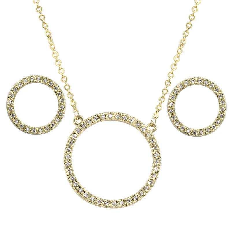 Chic Open Circle Zircon Encrusted Earrings and Necklaces Jewelry Set