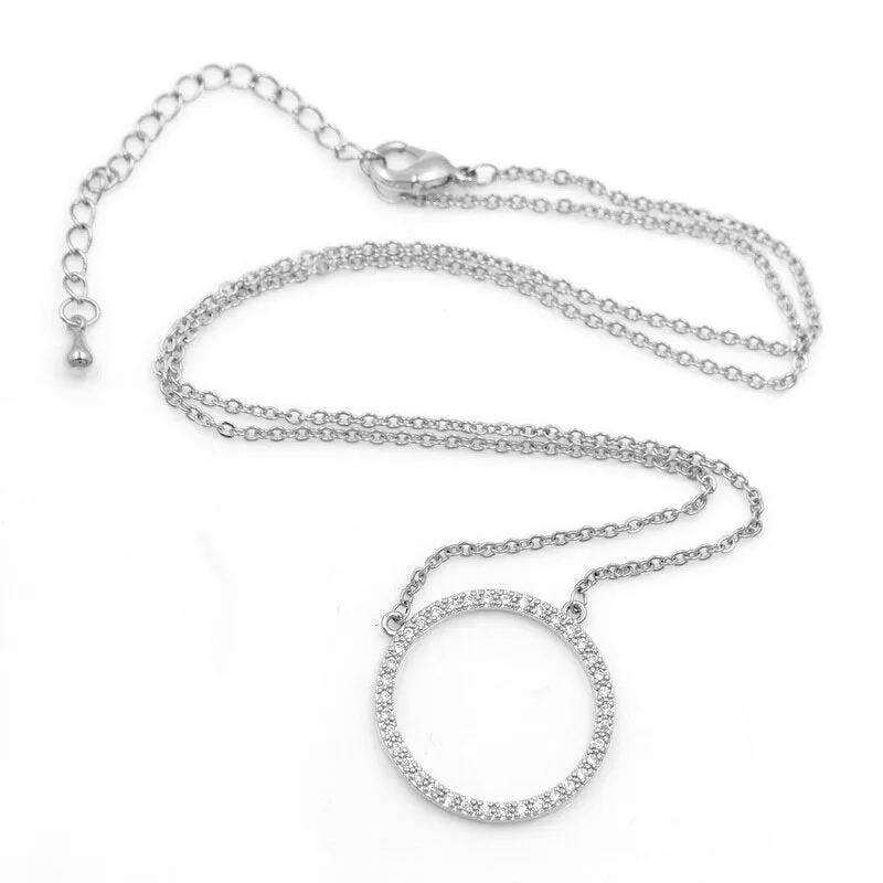 Chic Open Circle Zircon Encrusted Earrings and Necklaces Jewelry Set