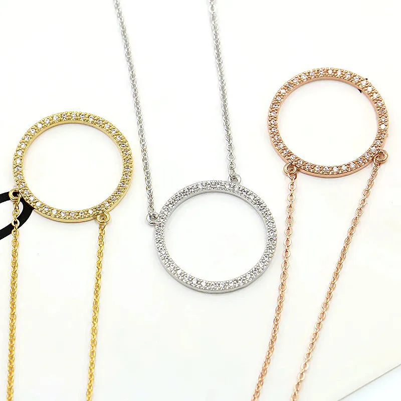Chic Open Circle Zircon Encrusted Earrings and Necklaces Jewelry Set