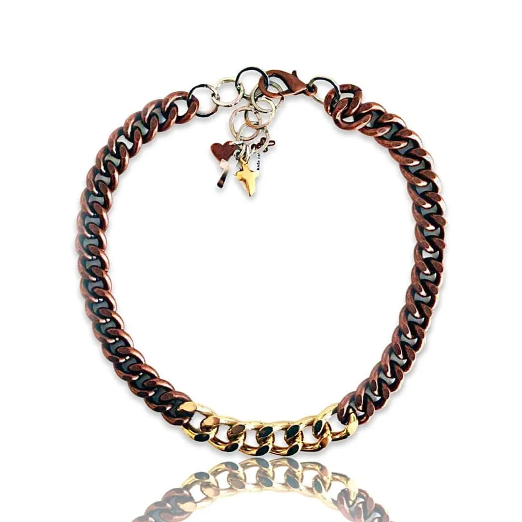 Choker Necklace With Double Color Brass Chain and Charms. Boho Chic Necklace, Boho Chic Jewelry. 2 Colors