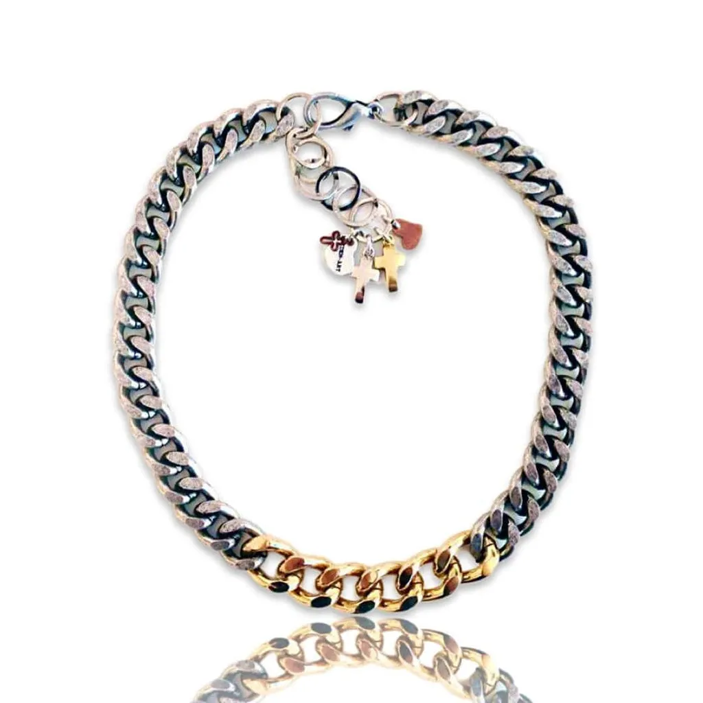 Choker Necklace With Double Color Brass Chain and Charms. Boho Chic Necklace, Boho Chic Jewelry. 2 Colors
