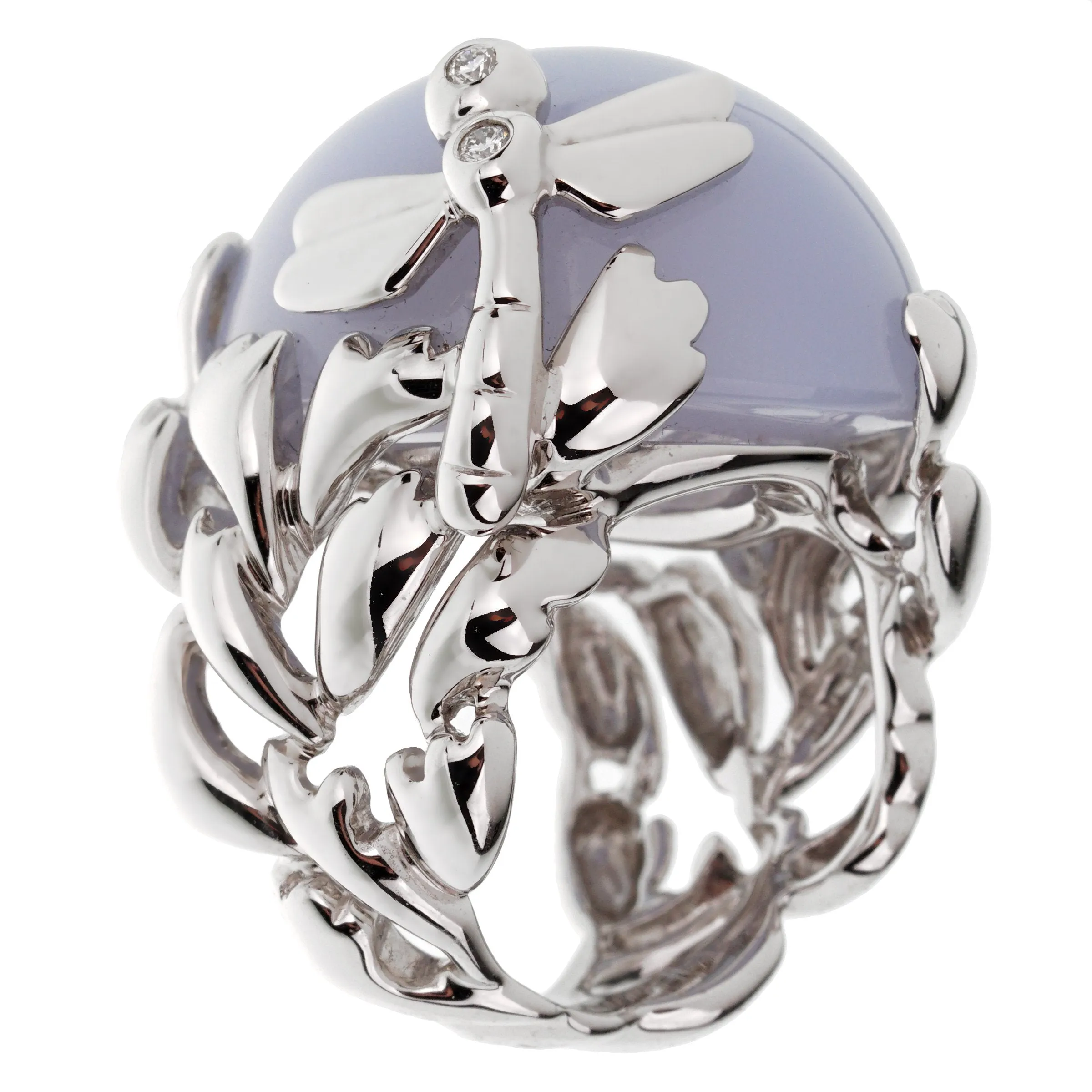 Christian Dior 40ct Blue Chalcedony 18k Diamond Gold Cocktail Ring Sz 6
