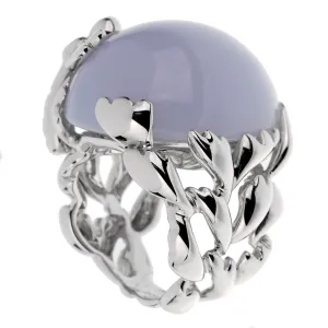 Christian Dior 40ct Blue Chalcedony 18k Diamond Gold Cocktail Ring Sz 6