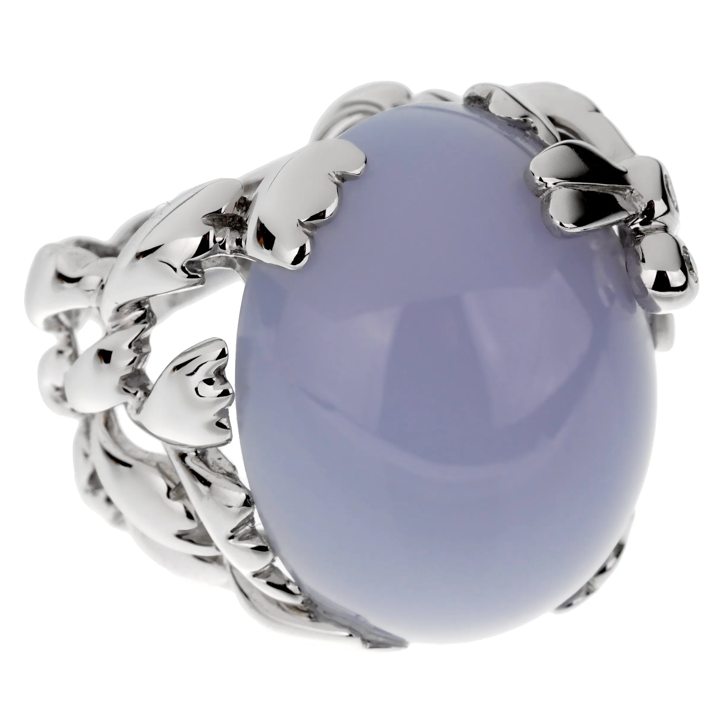 Christian Dior 40ct Blue Chalcedony 18k Diamond Gold Cocktail Ring Sz 6