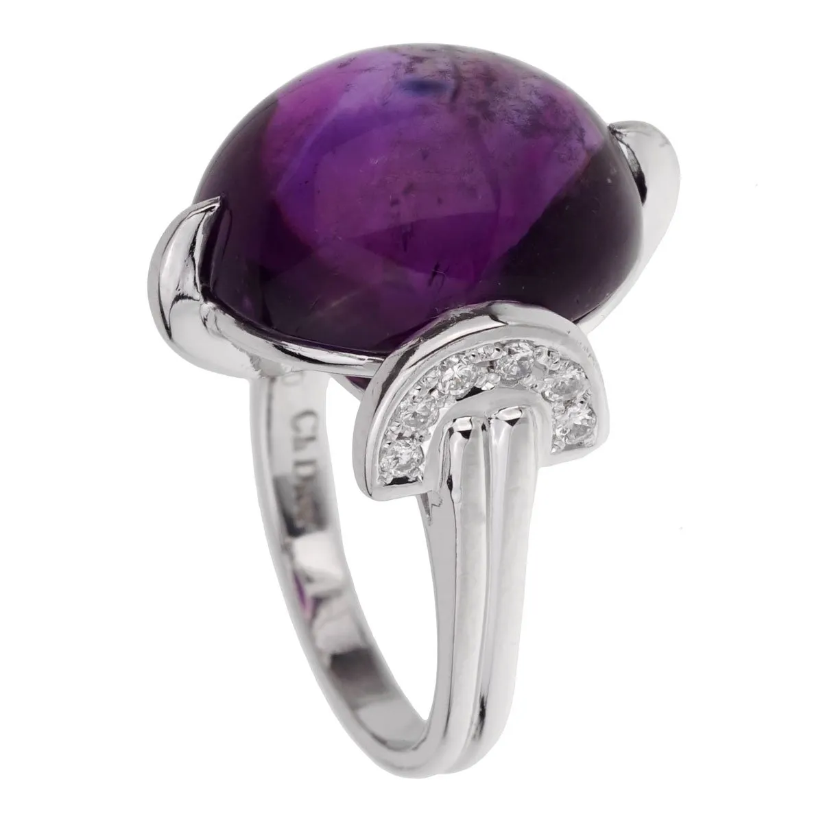 Christian Dior Amethyst Diamond Platinum Cocktail Ring Sz 5 1/2