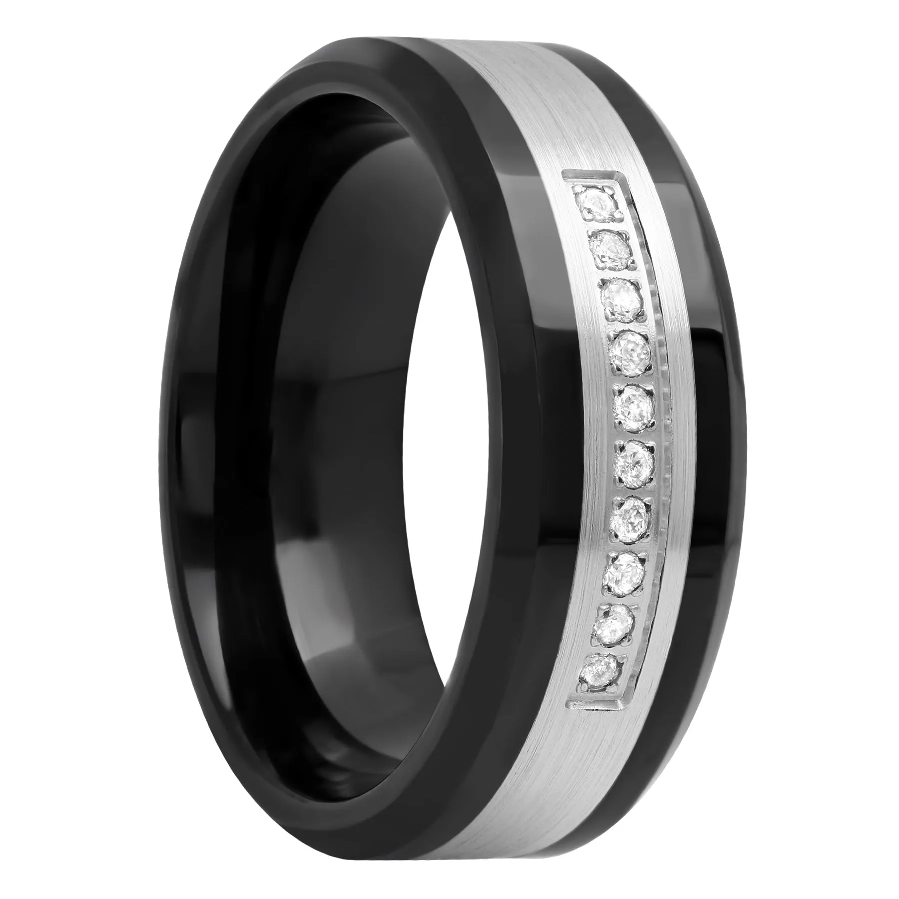 Cobalt And Stainless Steel 1/10 CTTW Diamond Band, 8mm