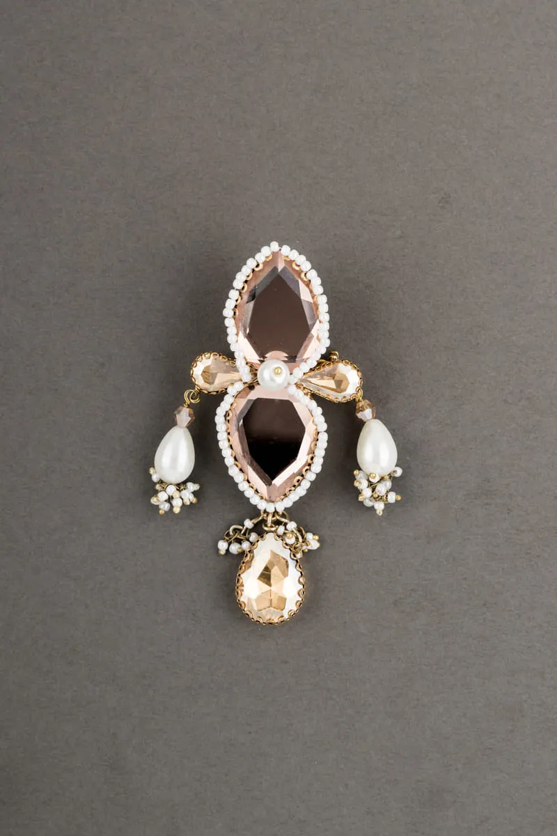 Copper Two Crystal Brooch