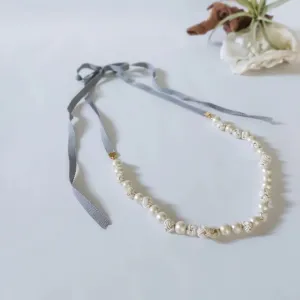 Cotton Pearl Lariat with Tamamusubi