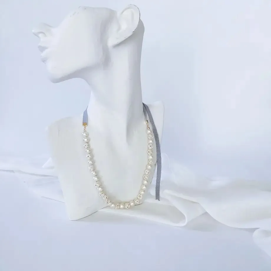 Cotton Pearl Lariat with Tamamusubi