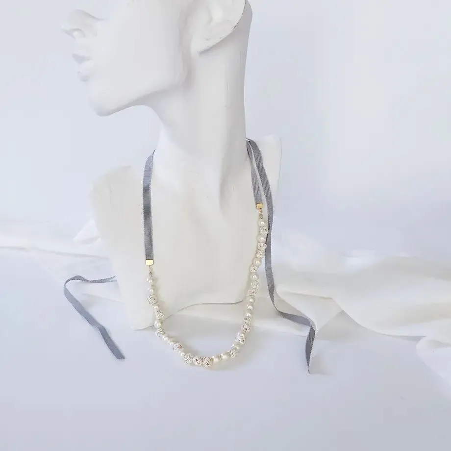 Cotton Pearl Lariat with Tamamusubi