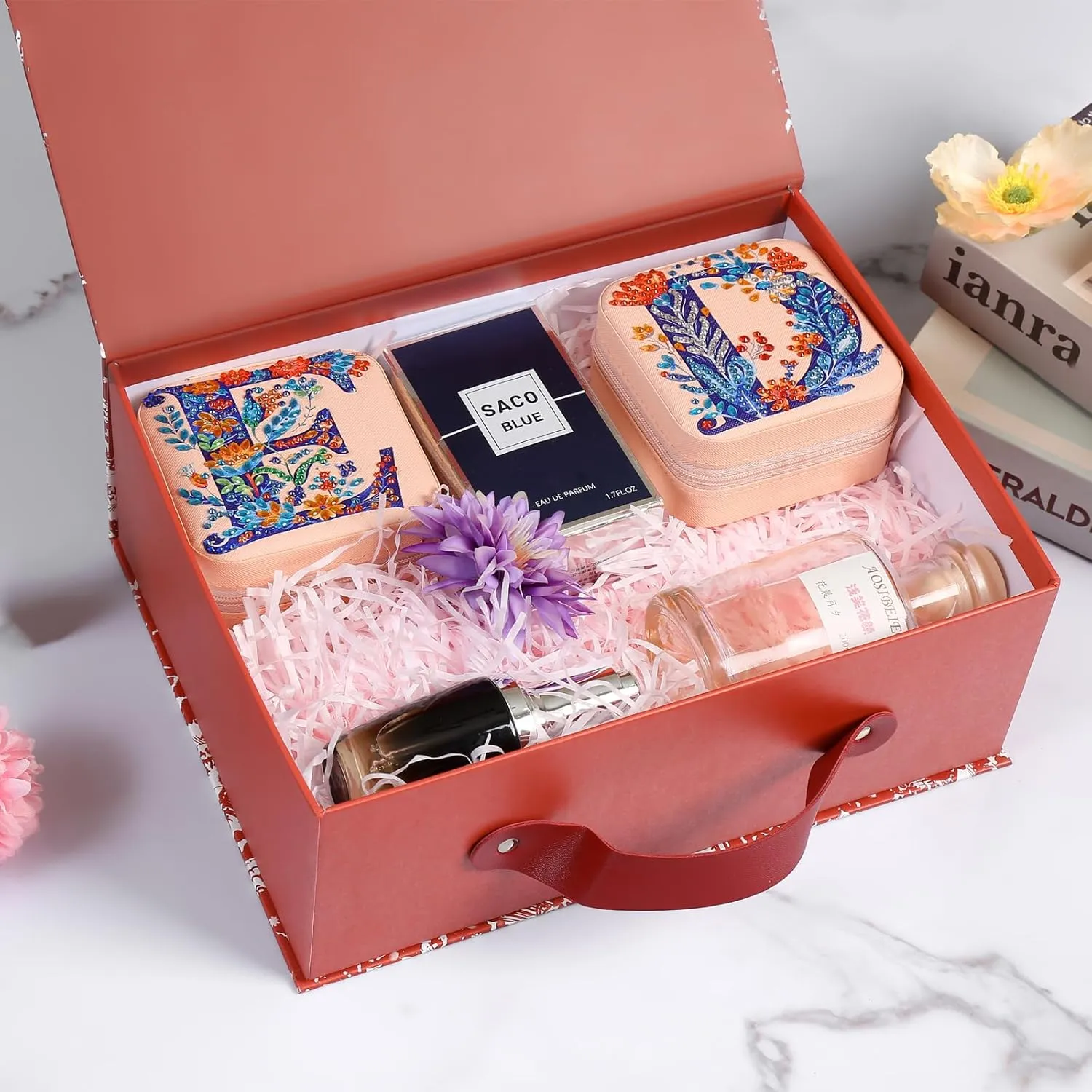Diamond Art Jewelry Box Femal Women Mini Jewelry Box Earring Box Christmas Gifts Birthday Gifts for Adults Women Mom Sister Friends BestieLetter D, Pink