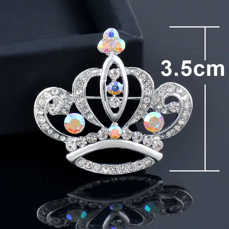 Elegant Crown Multicolor Brooch Rose Gold Silver Color Red Blue Zircon Brooches For Women